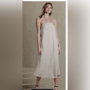 Banana republic linen blend natural neutral granola girl minimalist boho dress